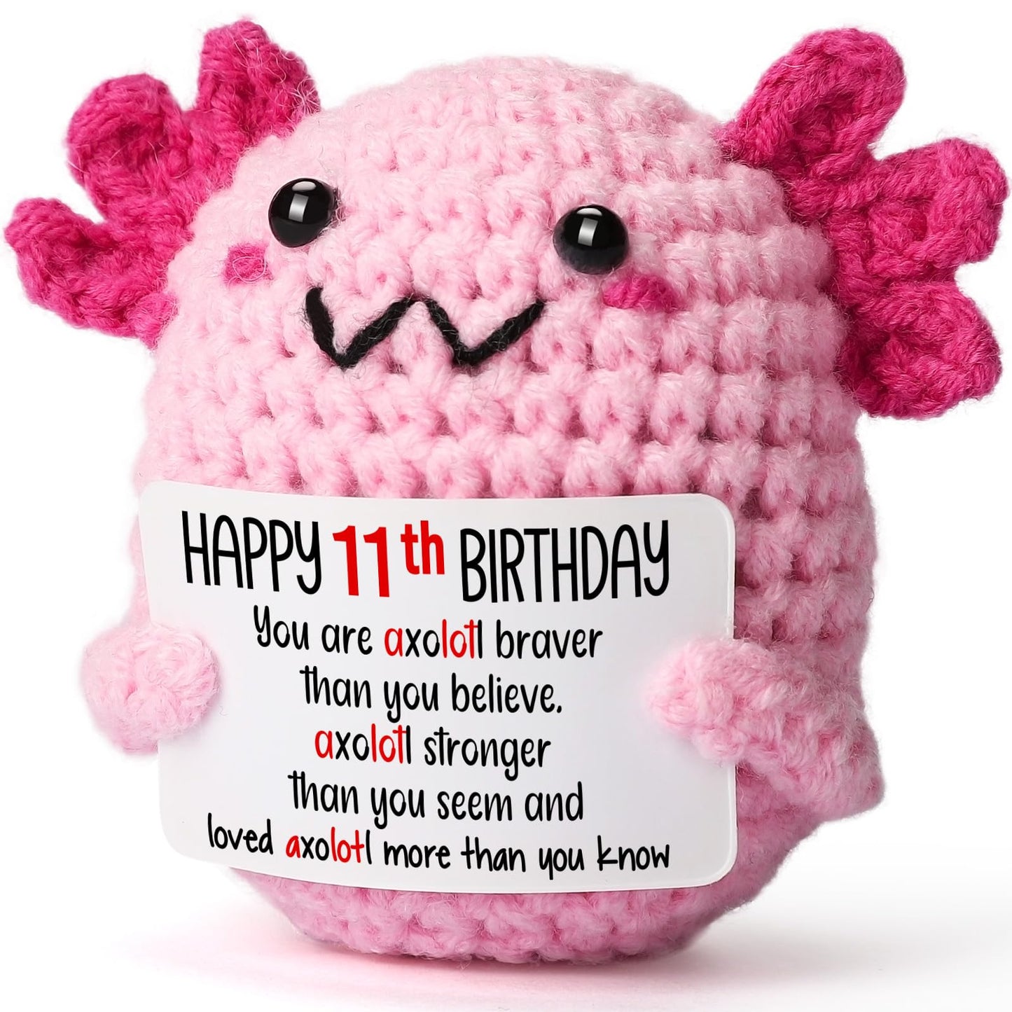 WEYON 11 Year Old Girl Birthday Gift Ideas, Mini Crochet Axolotl Plush for 11th Birthday Gift for Girls, 11th Pink Decorations, 11 YO Presents Axolotl Toy
