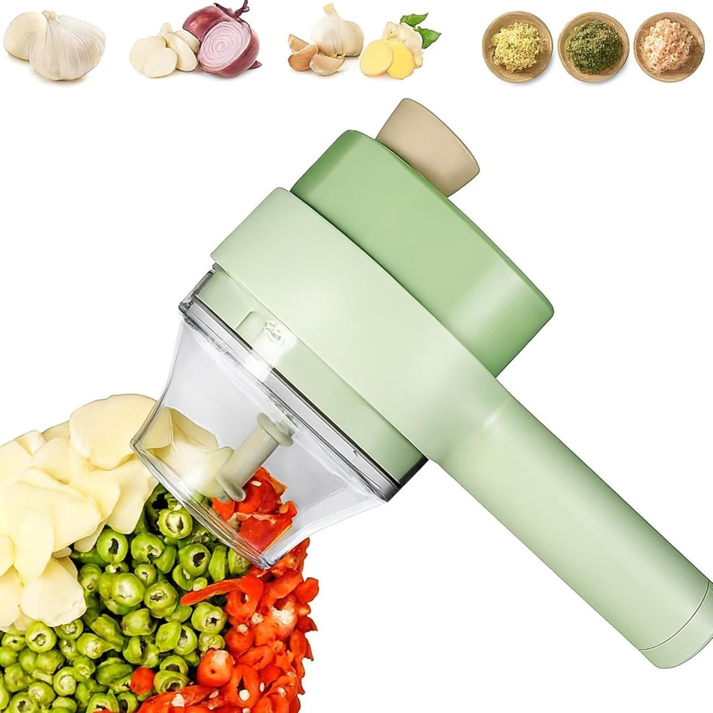Ninja Food Chopper - 4-in-1 Electric Vegetable Cutter with Mini Fruit Slicer & Garlic Mincer | Handheld Design