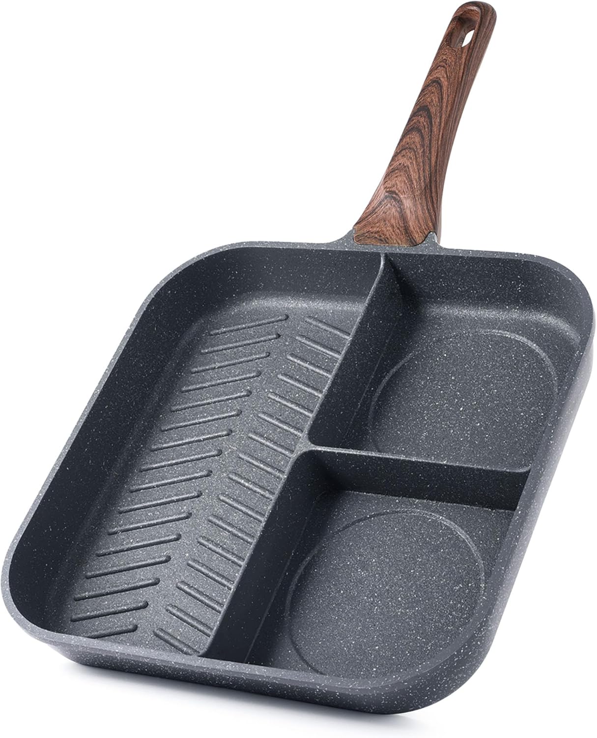 Sensarte Nonstick 11-Inch Square Grill Pan - Versatile 3-Section Breakfast Skillet | Induction & Gas Compatible