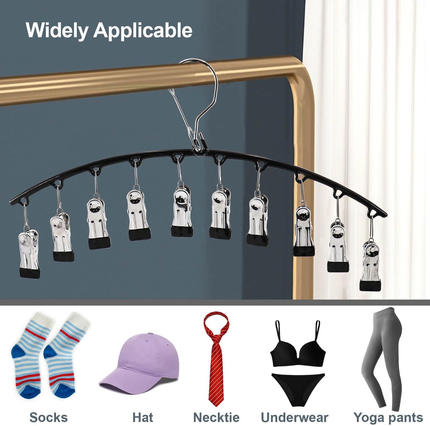 Skiennix Legging Organizer - Space-Saving Closet Hangers with 10 Clips for Pants & Skirts | Black