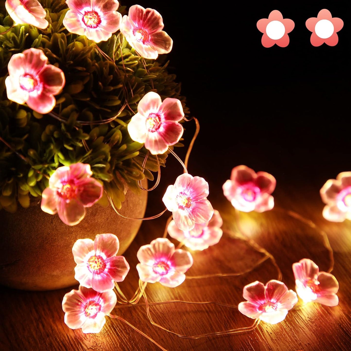 Mudder Cherry Blossom String Lights - 13 FT with 40 LEDs | Pink Fairy Lights for Indoor & Outdoor Decor