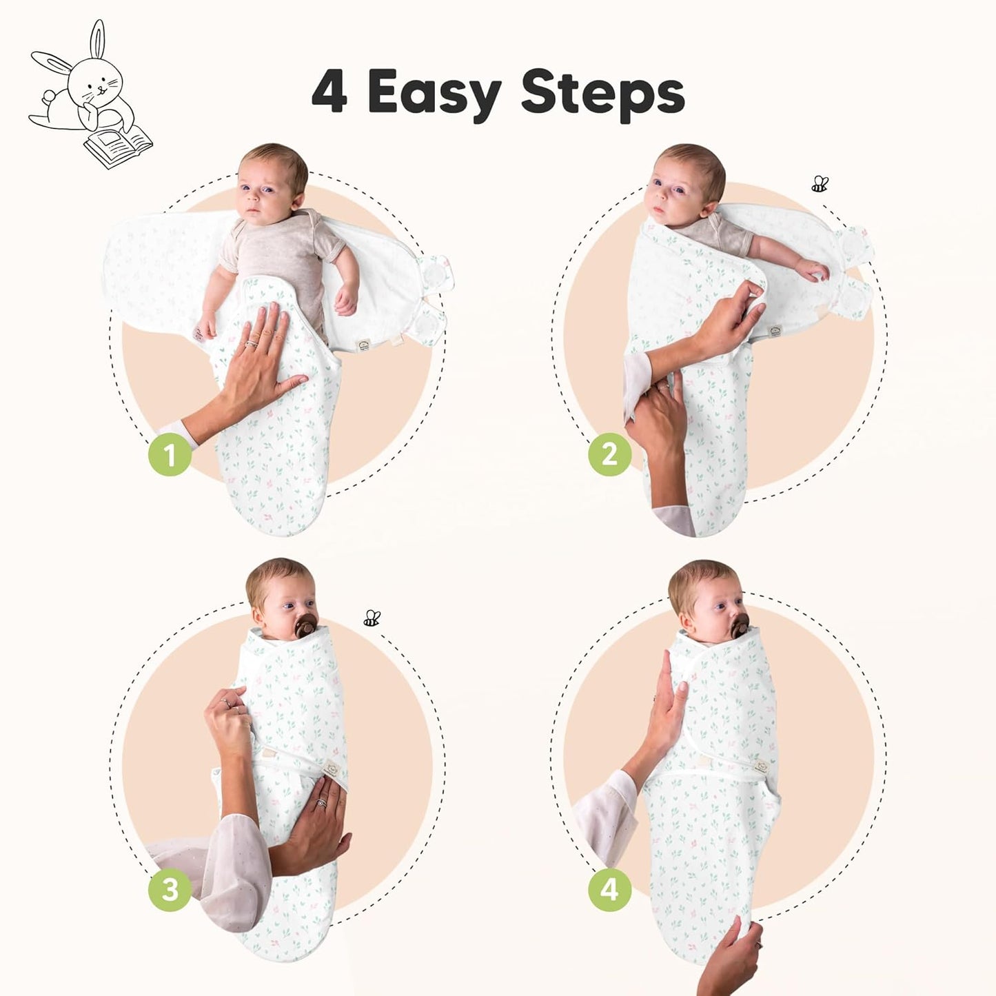 Skiennix Organic Baby Swaddle Sleep Sacks - Soft & Snug for Newborns 0-3 Months | 3-Pack Garden Design