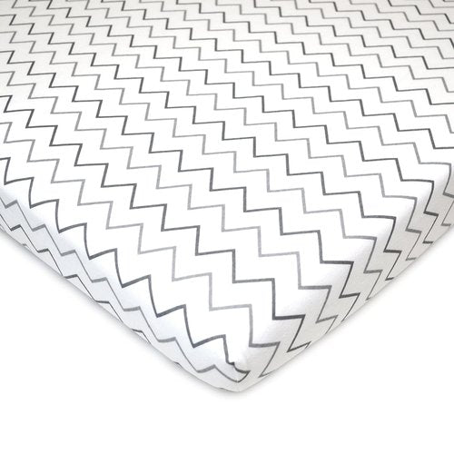 American Baby Company 100% Natural Cotton Fitted Pack and Play Sheets - Soft & Breathable, 39" x 27", Grey Stars/Zigzag for Boys & Girls