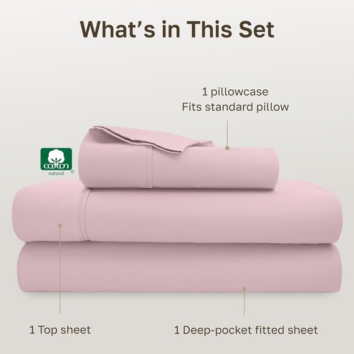 California Design Den Twin XL Cotton Sheet Set - 100% Soft, Silky Smooth, 400 Thread Count - Pink