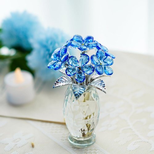 H&D Hyaline & Dora Blue Crystal Forget Me Not Flower Figurine - Elegant Home Decor Collectible Ornament