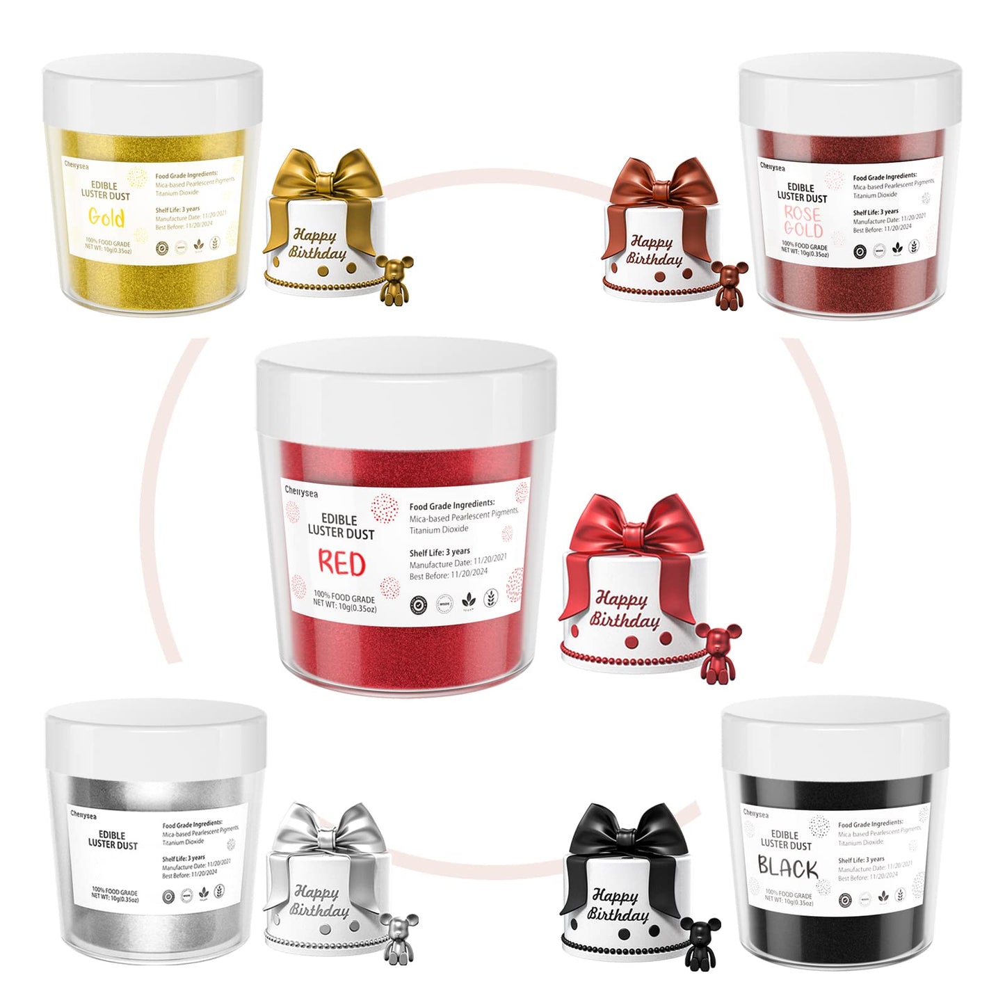 Red Edible Luster Dust 10 Grams, Food Grade Cake Luster Dust Tasteless Dessert Dusting Powders for Baking Cherrysea Food Coloring Powder for Cupcakes, Cake Pops,Fondant,Chocolate, Candy