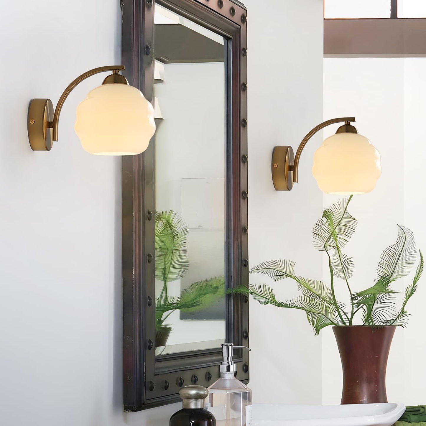 Gold Wall Sconce 1-Light Modern Wall Lighting Fixture Farmhouse Vanity Sconces Lights with Milk White Glass Shade Indoor Wall Sconce Lamp Wall Mount Light Fixture for Bedroom MWL02-1A