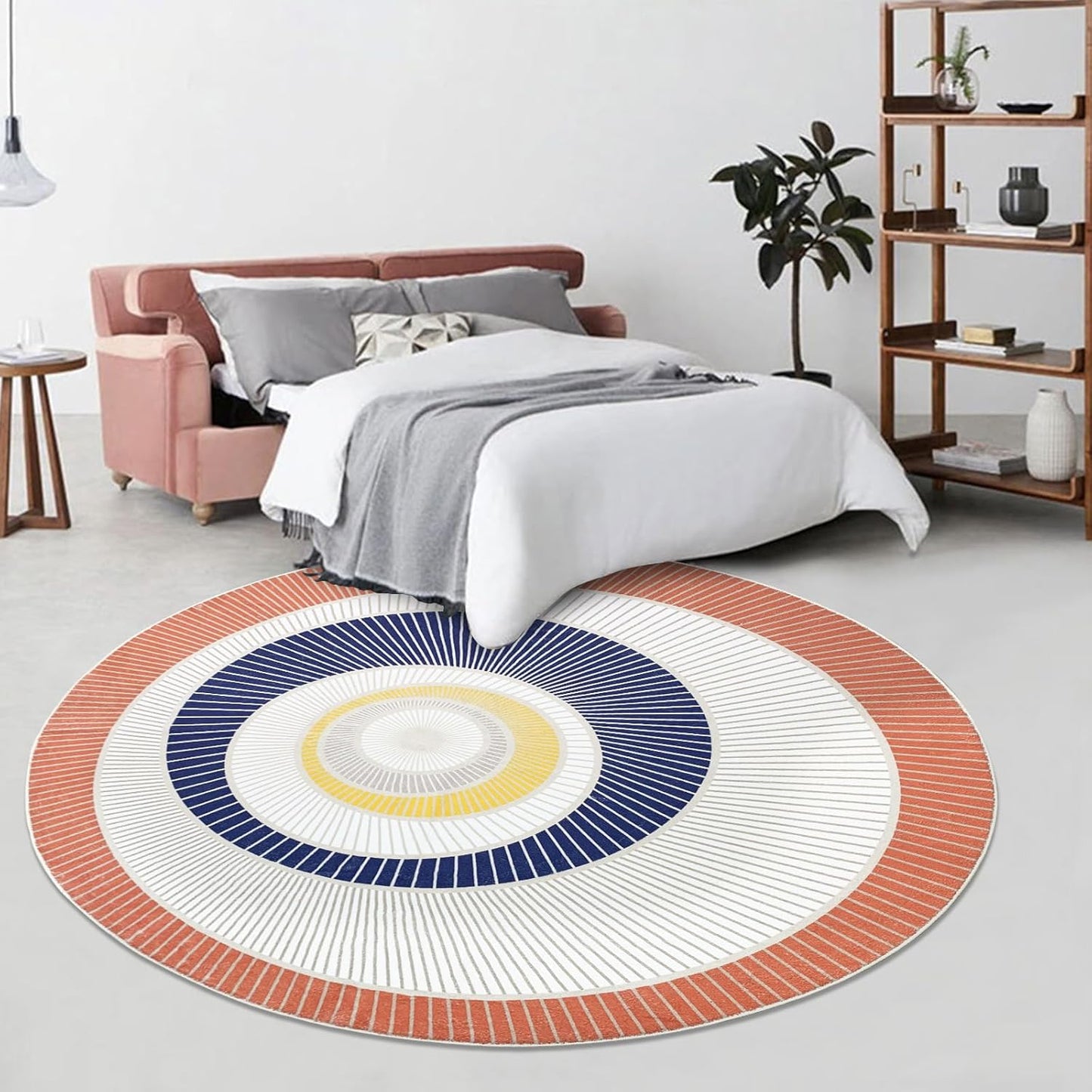 Modern Abstract Round Rug 5.2Ft Large Soft Mat for Bedroom, Living Room, Dining Room - Nonslip Geometric Floor Carpet Circle Throw for Home Decor, Red/Blue