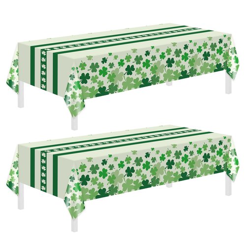 Childom 2 Pack St Patricks Day Tablecloth,St Patricks Day Decorations 54" x 108" Disposable Plastic Tablecloth,St. Patrick's Day Plastic Table Cover for Party Supplies,Indoor,Outside,Home,Dinner