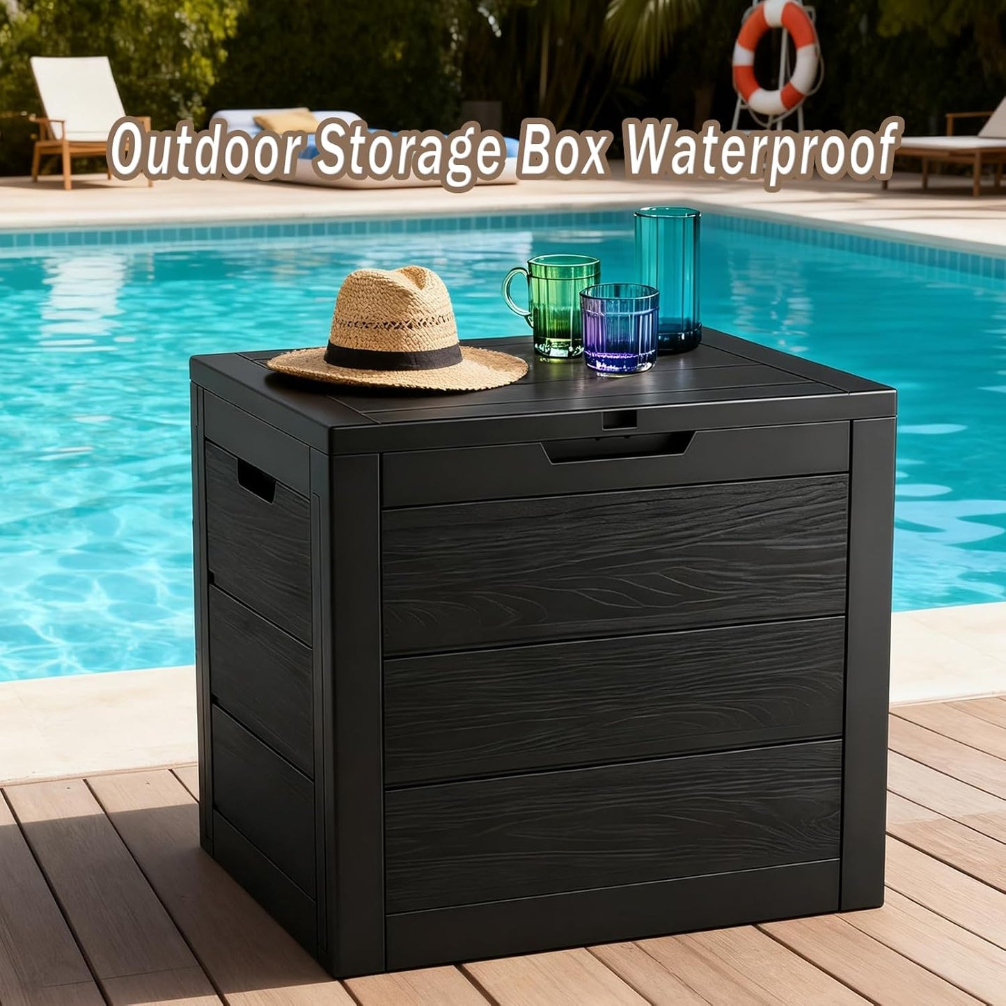 Skiennix 35 Gallon Outdoor Storage Box - Waterproof Resin Deck Box for Cushions & Tools