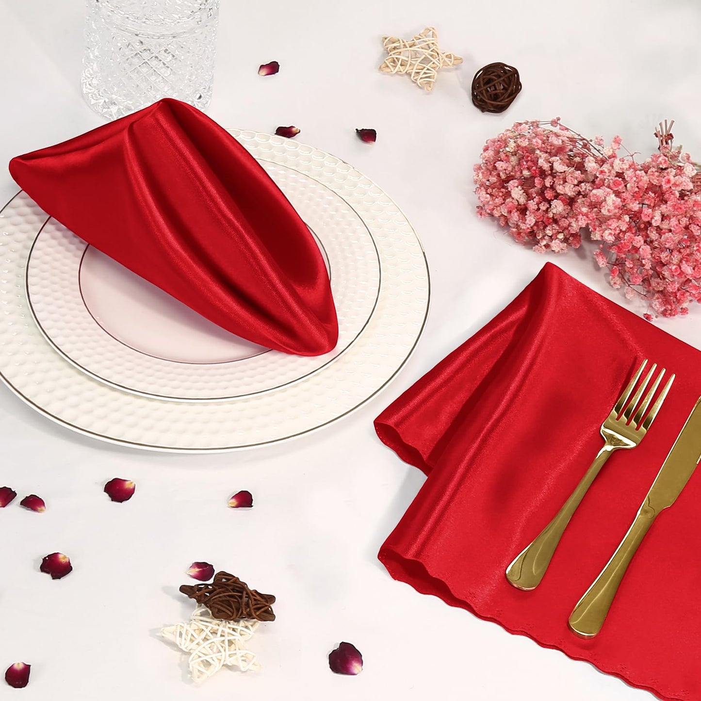Eychei 60 Pieces Red Satin Napkins 20x20 Inches Satin Cloth Napkins, Square Satin Napkins with Scalloped Edges, Elegant & Silky Table Napkins for Restaurant Banquet Wedding