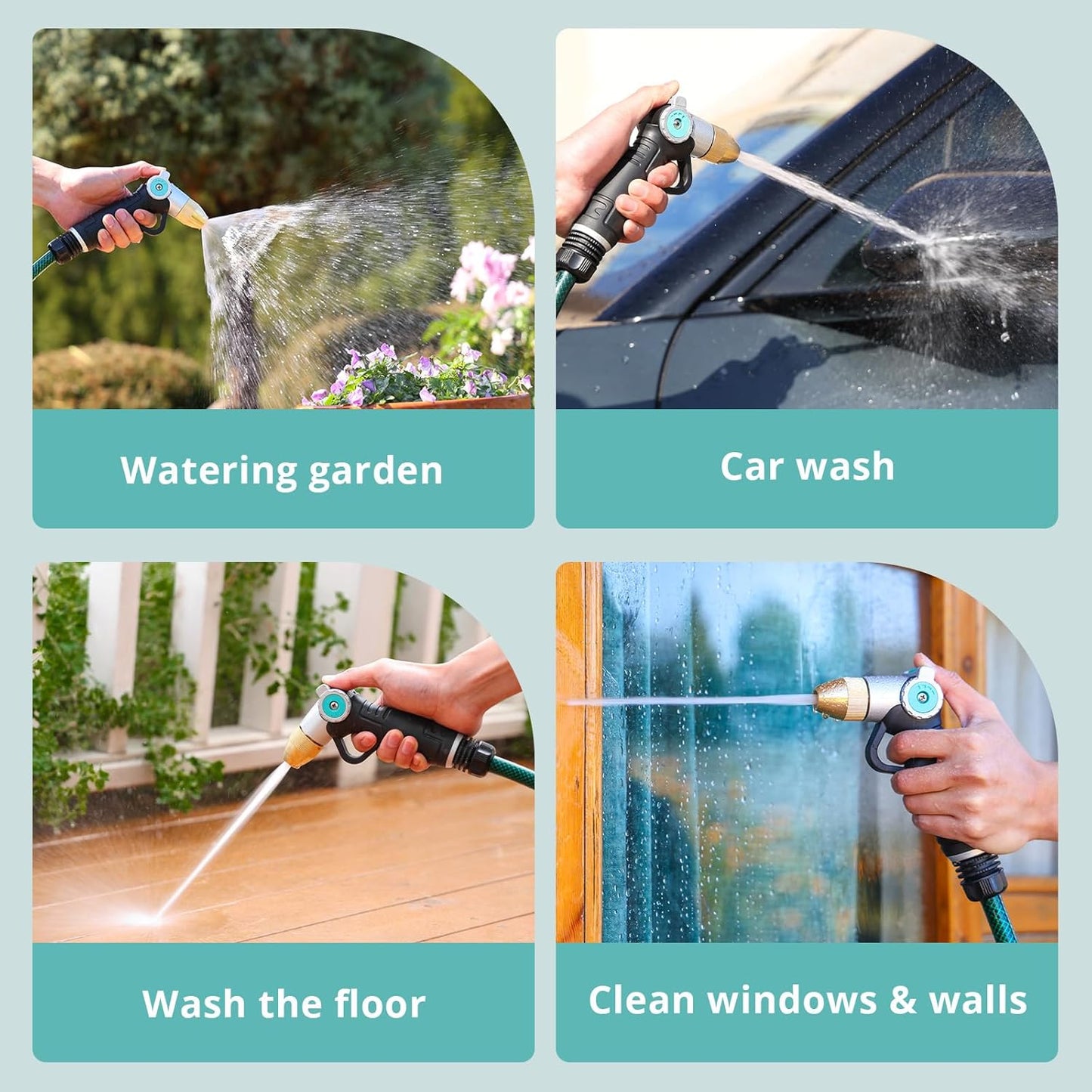 QUOBAS Heavy Duty Metal Garden Hose Nozzle - High Pressure 3 Patterns with Thumb Control | Ideal for Car Wash & Patio Cleaning