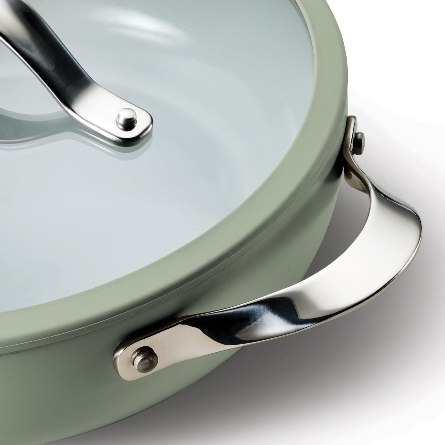 Tramontina Vue All-in-One Plus Pan Set, 5-Quart Ceramic Non Stick Cooking Pan with Glass Lid, Steamer Insert, Beechwood Utensils, Splatter Screen, Pot Holder, Green