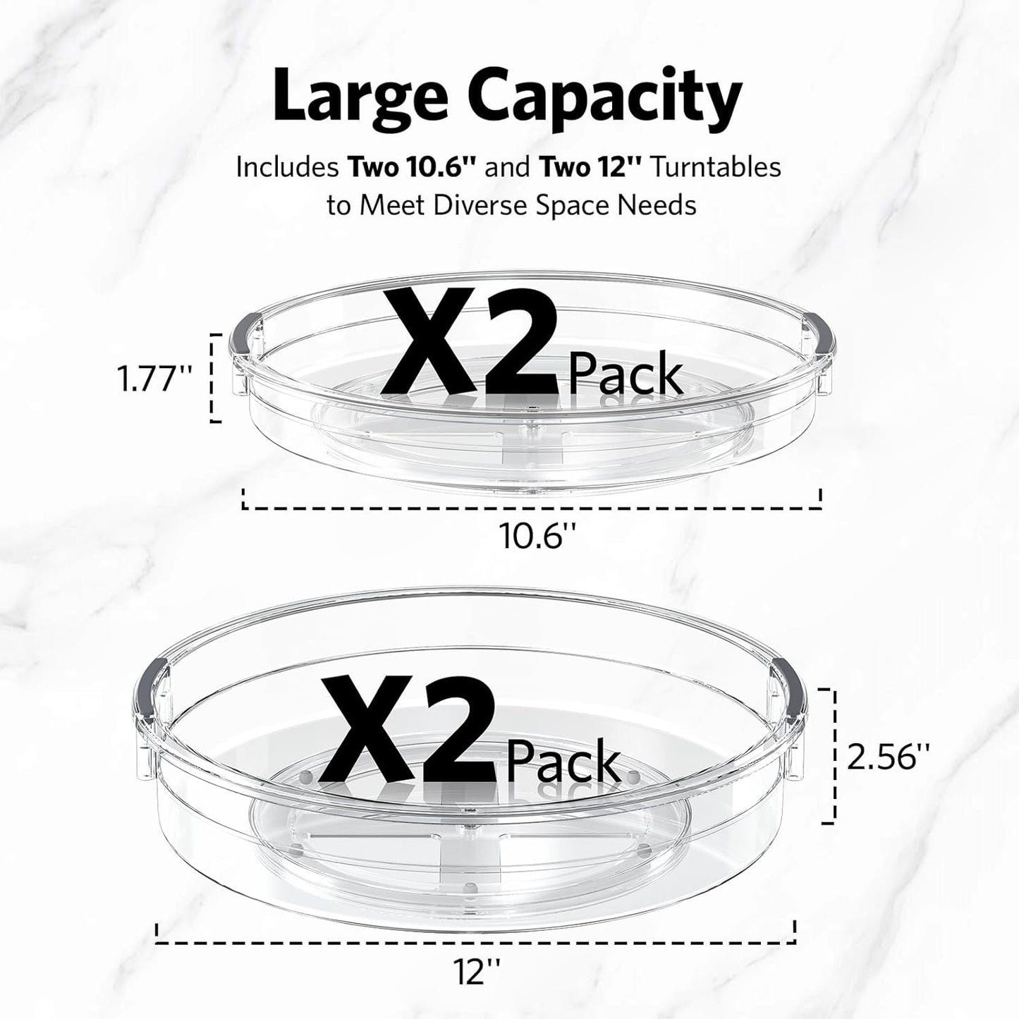 LAMU Lazy Susan Organizer Set - Clear Turntable for Kitchen, Bathroom & Pantry - 12in & 10.6in Sizes