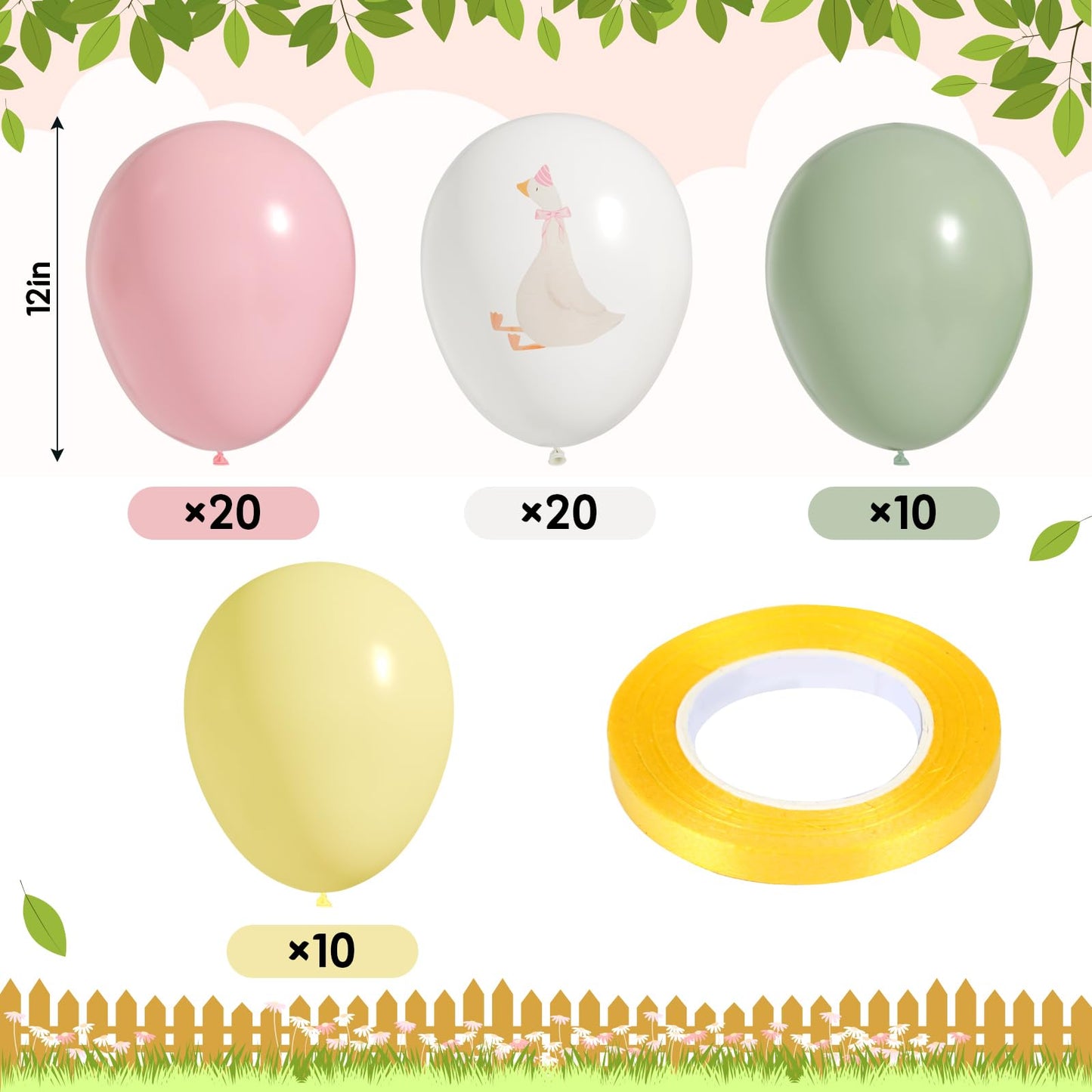 Motionchic 60 Pcs Bow Goose Balloons Set, 12 Inch Pastel Pink Latex Balloons One Silly Goose Birthday Party Decorations Baby Shower Decor(Pink)