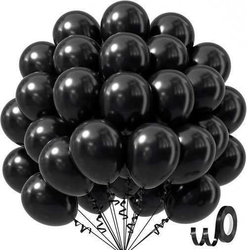 Awenztech Black Latex Balloons - 12 Inch, 50 Pack for Graduation, Halloween & Birthday Parties