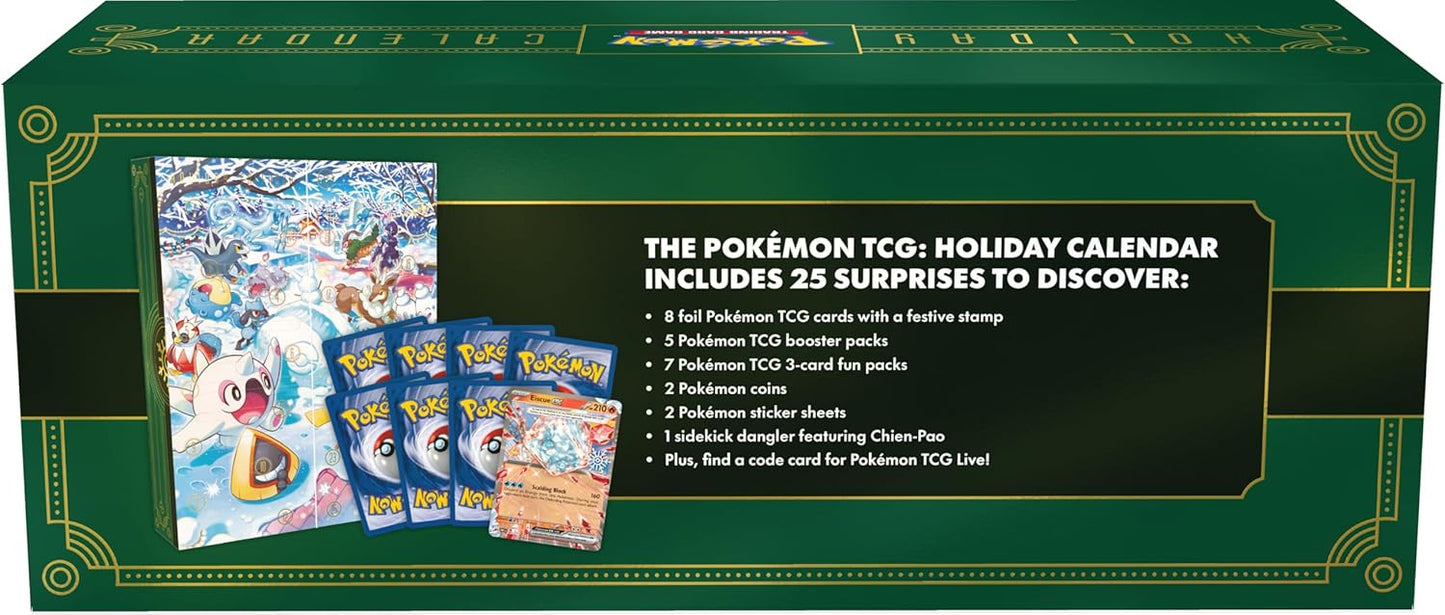 Pokémon TCG Holiday Calendar - 8 Foil Promo Cards, 5 Booster Packs & Exclusive Collectibles