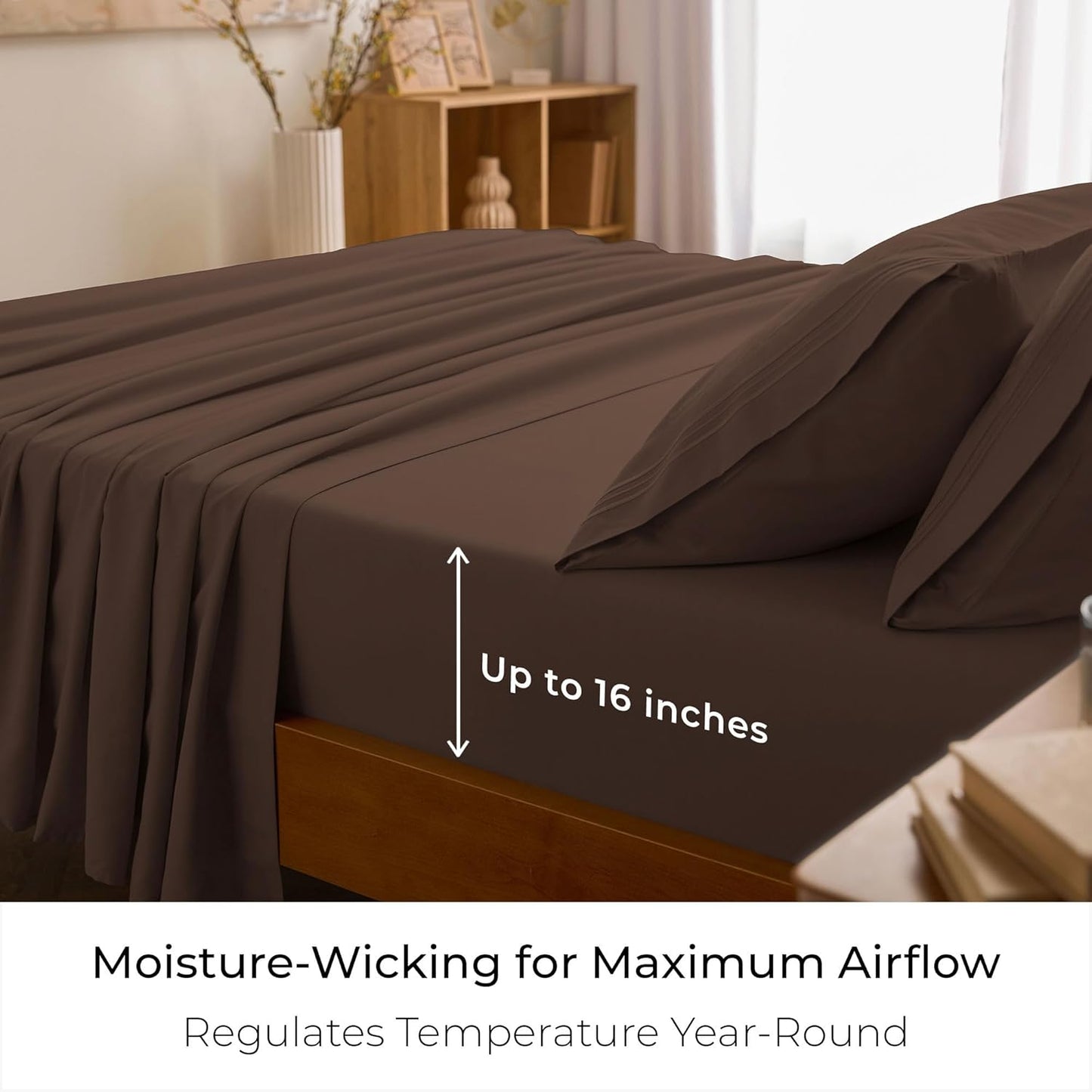 Mellanni Full Sheets Set - 4 PC Hotel Luxury Bedding | Extra Soft, Cooling, Wrinkle-Resistant (Brown)