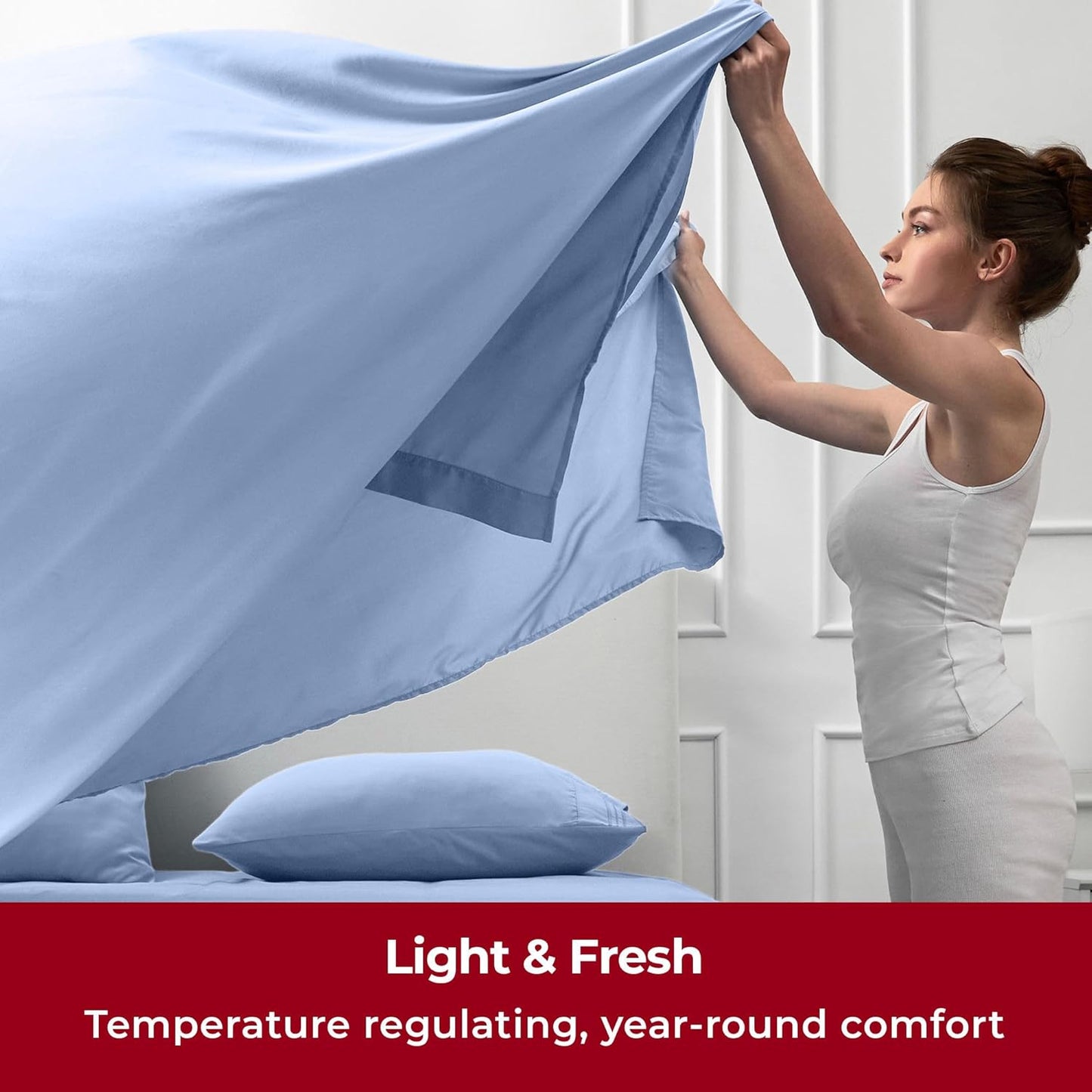 Mellanni Twin Sheets Set - Luxurious 3-Piece Bedding | Extra Soft, Cooling, Wrinkle-Resistant (Sky Blue)