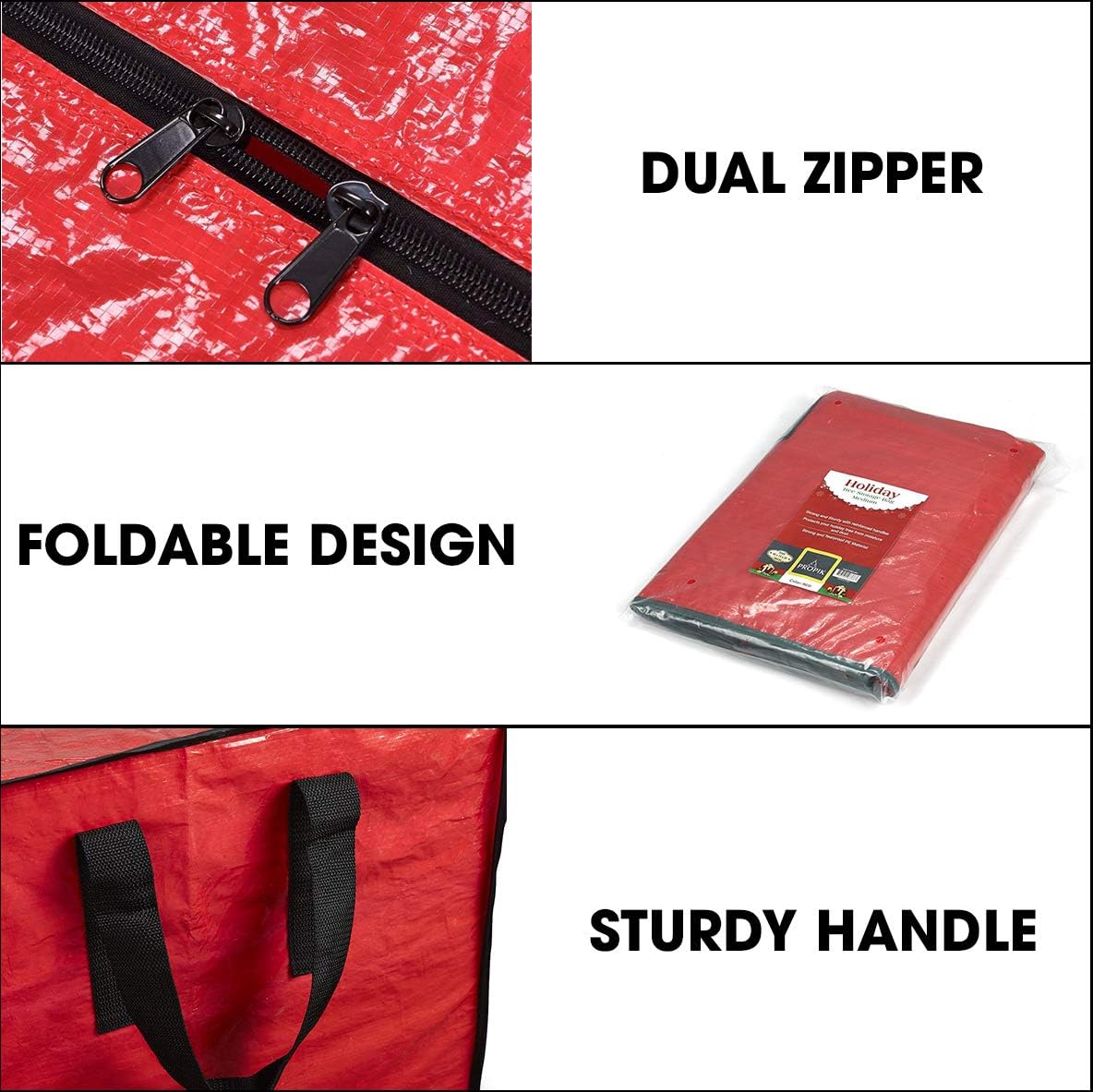 ProPik Christmas Tree Storage Bag - Fits Up to 7 ft Tall Disassembled Tree | 45" x 15" x 20" Red Holiday Storage Case with Handles and Zipper