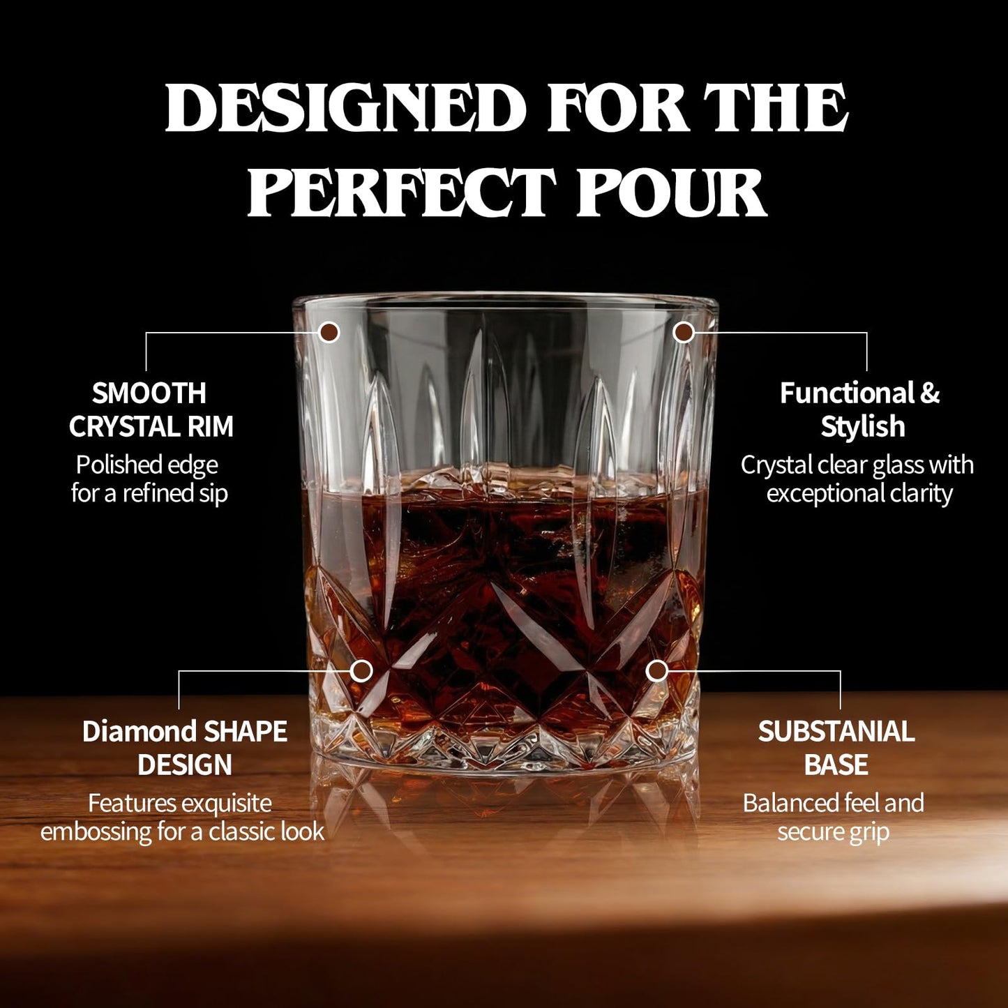 Moretoes Crystal Whisky Drinking Glasses Set of 12, Glass Cups, Mixed Glassware Set, 12 Oz Highball Glasses & 11 Oz Old Fashioned Glasses, Great for Cocktail and Other Beverages