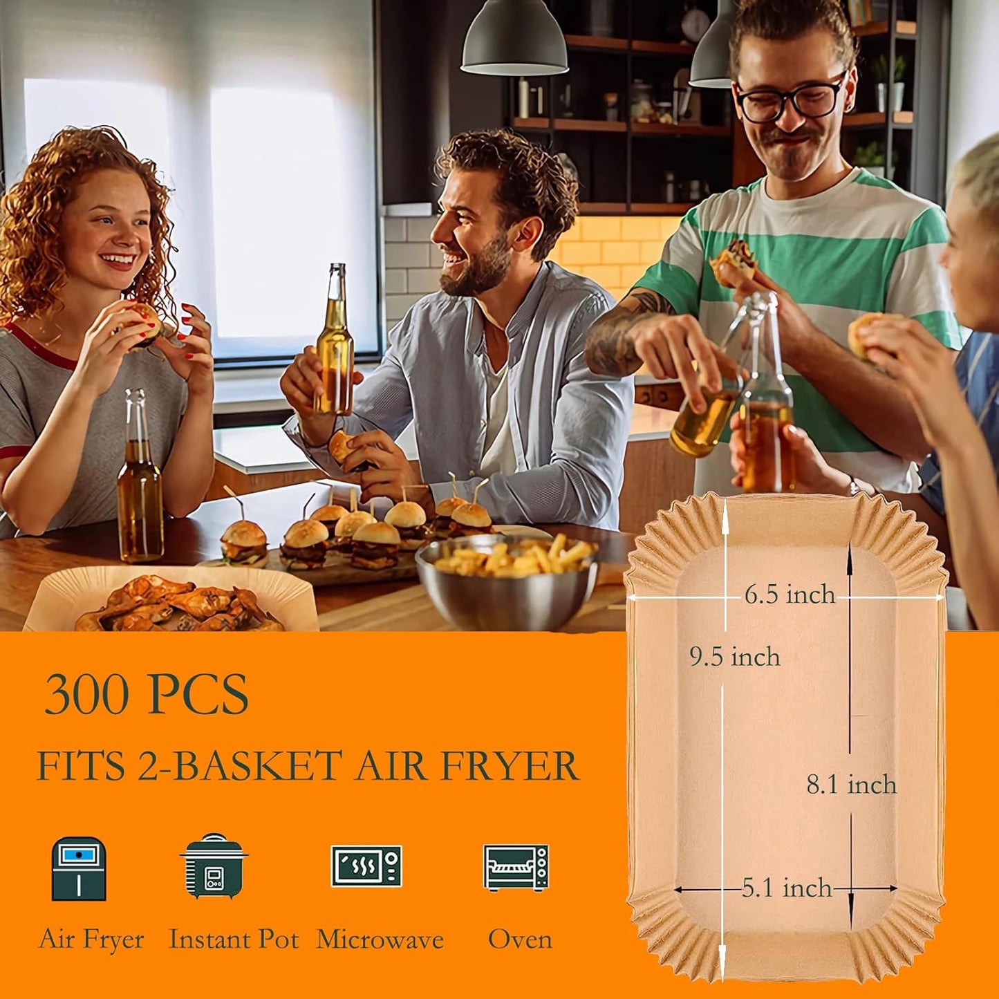 Ninja 300 PCS Air Fryer Liners - Disposable Food Grade Baking Paper for 8-10QT Dual Basket | 8.1 x 5.1 Inch