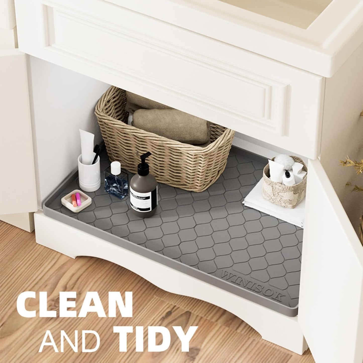 Winisok Silicone Under Sink Mat - Waterproof Kitchen Organizer | 34" x 22" Cabinet Protector