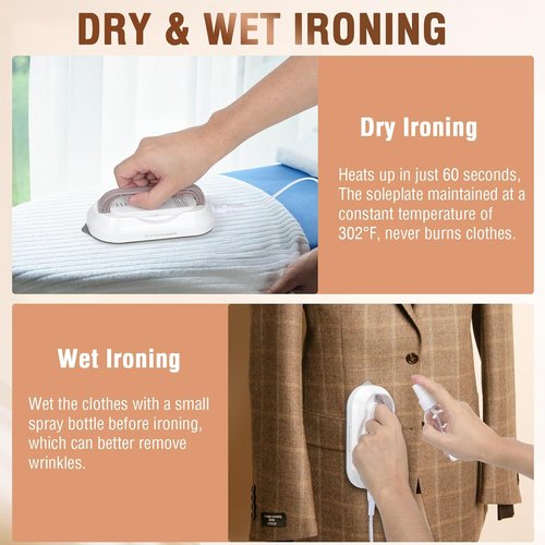 Biupky Mini Travel Iron - Fast Heating 300W Dry Iron with Ceramic Non-Stick Soleplate | Lightweight 0.8lbs