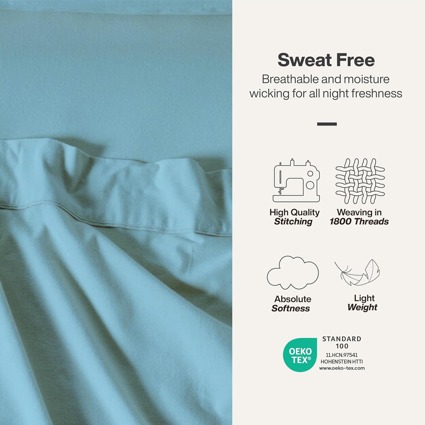 QUEENSBAY Queen Sheet Set - 4 Pieces Super Soft Microfiber | 16-Inch Deep Pocket, Cooling, Aqua Blue