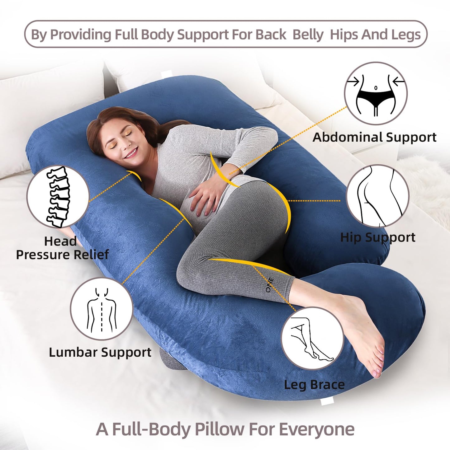 HychYAYA 60 Inch Full Body Pregnancy Pillows for Sleeping Cooling Pregnancy Pillow,U Shaped Pregnancy Body Pillow,Maternity Pillows for Pregnant Women with Removable Washable Velvet Cover.(Blue)