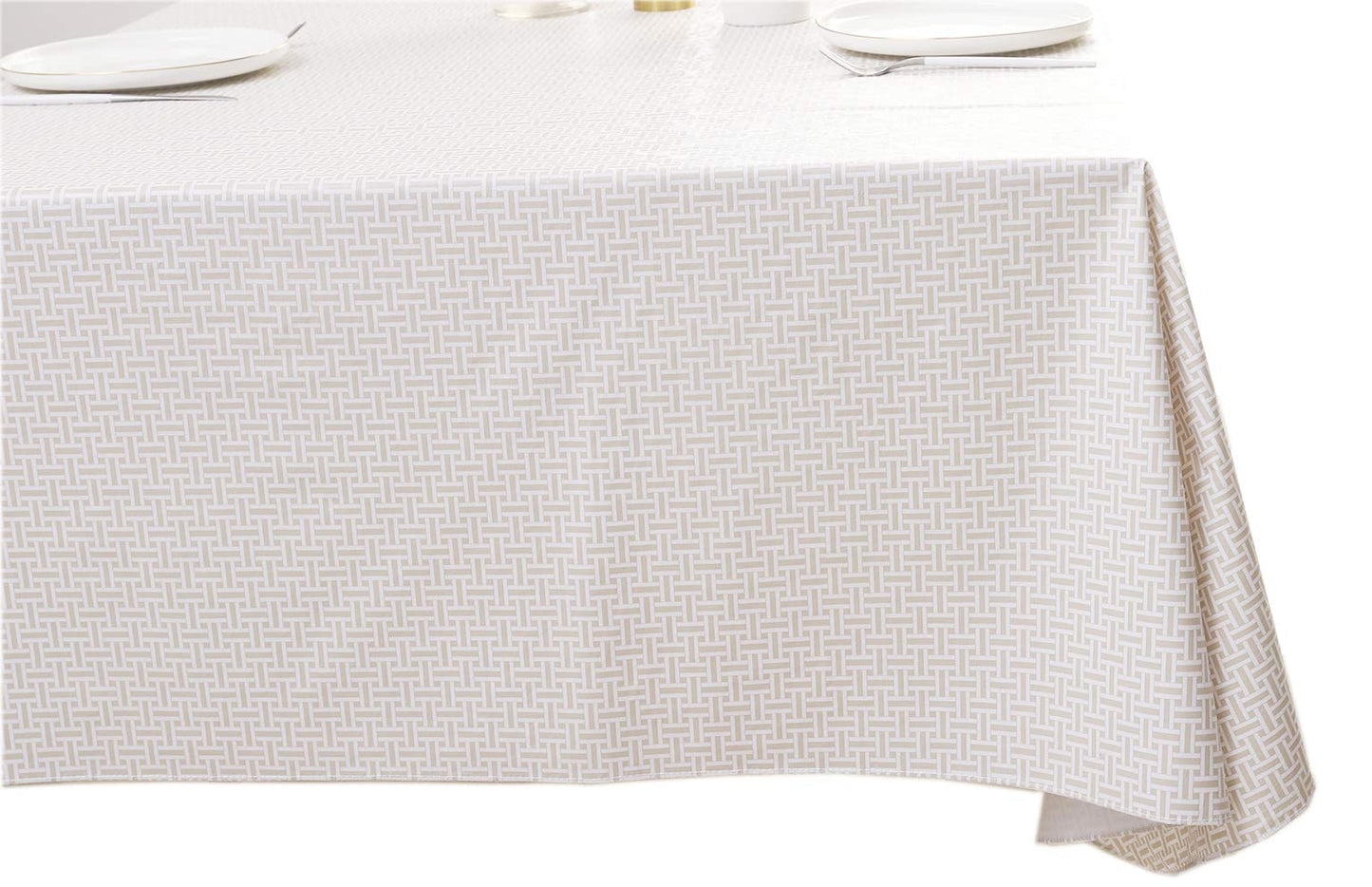 Pioggia Vinyl Tablecloth with Flannel Backed Waterproof Oil-Proof PVC Table Cloth Wipeable Spill-Proof Plastic Table Cover for Indoor and Outdoor(Weave, 60 x 84 Inch Rectangle)