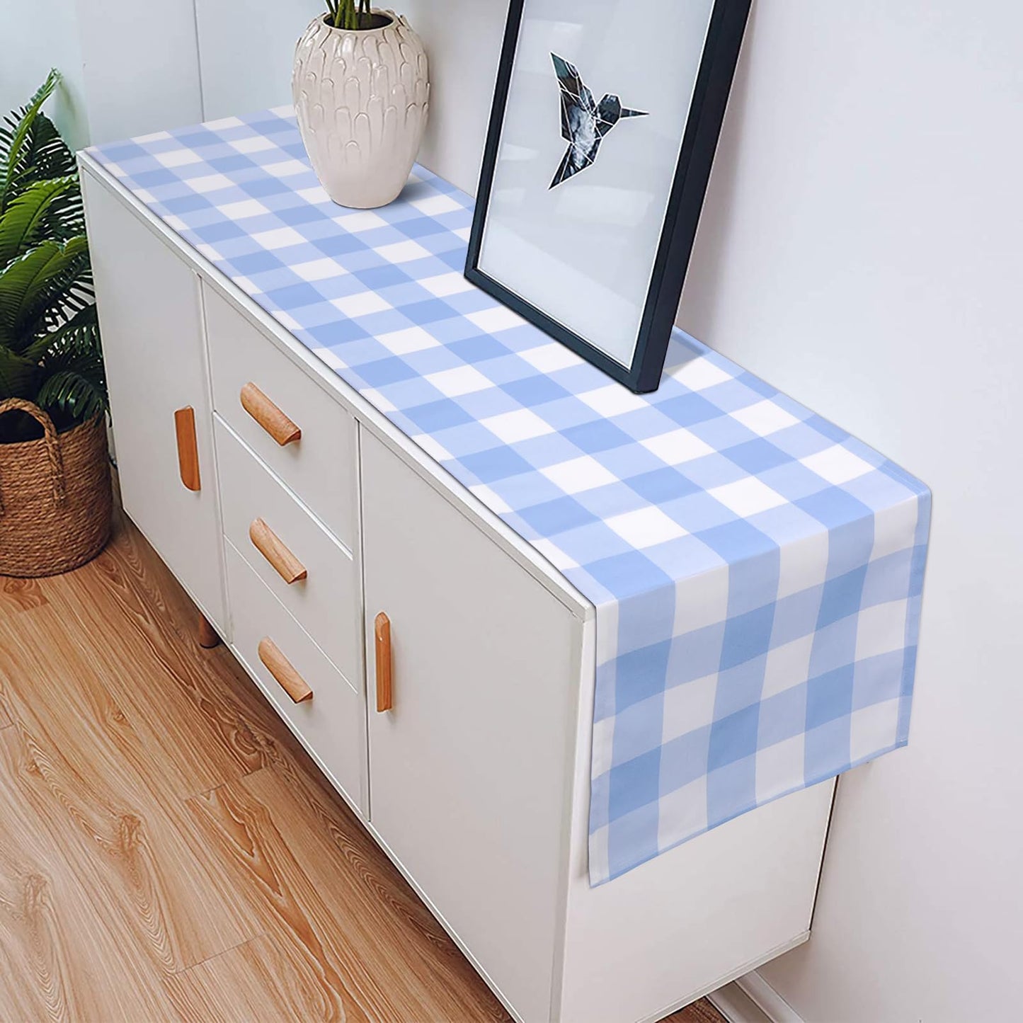 tiosggd Gingham Table Runner Light Blue and White, Spring Buffalo Plaid Check Table Cloth 72 Inches Long Table Decor, Summer Party Suppliers for Rustic Farmhouse Birthday Wedding Baby Shower Party