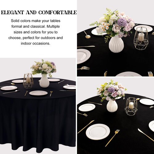 JALANCY 4 Pack Round Tablecloth 90 Inch Black Polyester Washable Fabric Table Covers for Wedding Dining Table Buffet Parties Banquet Decor