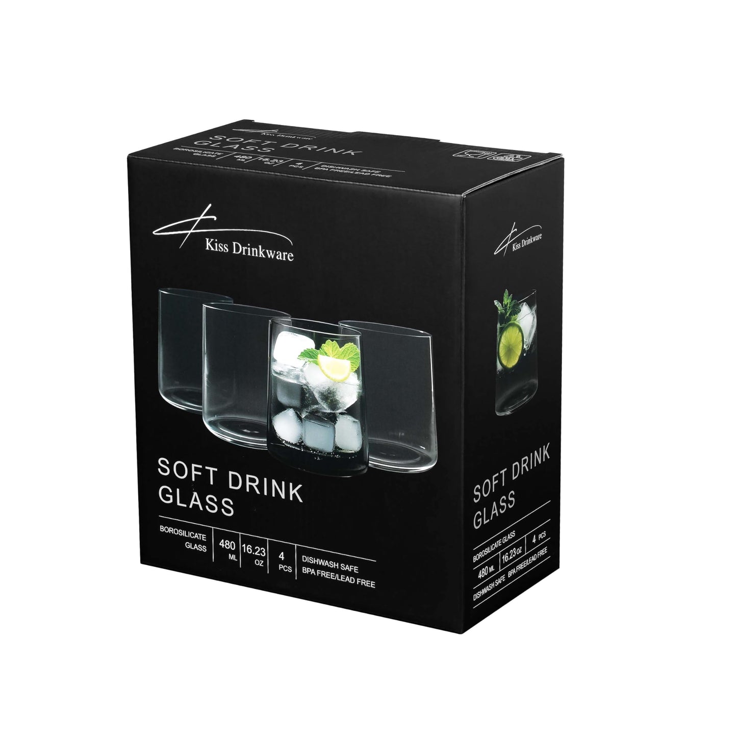 Joseph Sedgh Collection Smokey Grey Glass Tumbler Set of 4 – 16.5 oz Borosilicate Glassware – Durable, Lead-Free, Dishwasher Safe – Modern Grey Drinking Glasses for Home
