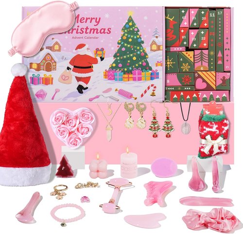 Advent Skincare Calendar by Advent | 24 Days of Beauty Gifts for Women | Gua Sha, Jade Roller, Spa Essentials