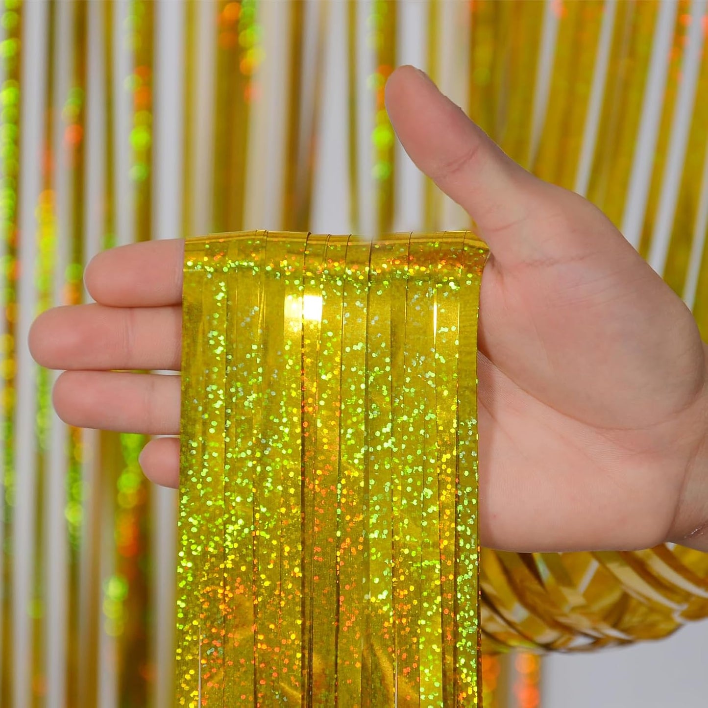 Melsan Graduation Decorations 2026 - Gold Foil Fringe Curtains | 3 Pack 3.2 x 8.2 ft Party Backdrop
