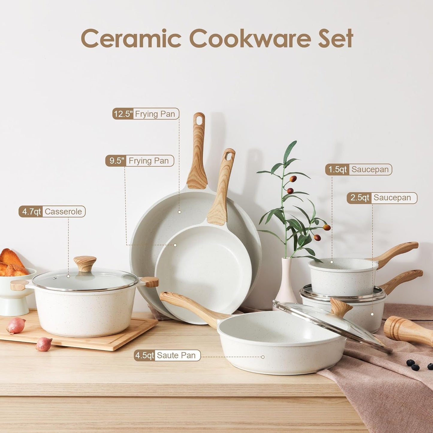 SENSARTE 16-Piece Nonstick Ceramic Cookware Set - Healthy, Non-Toxic Pots & Pans with Stay-Cool Handles & Utensils