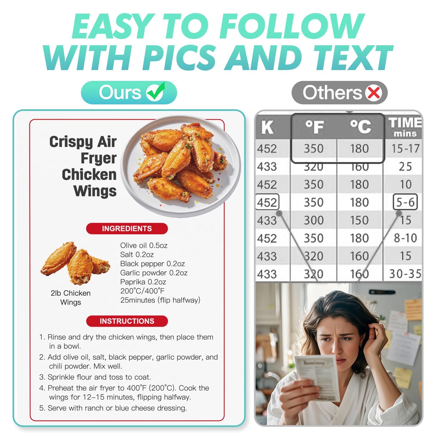 Magnetic Air Fryer Cheat Sheet, Cooking Guide Booklet,70 Illustrated Recipes & Cooking Gifts- Keto Air Fryer Cookbooks for Beginners- Instant Pot Air Fryers Accessories, Kitchen Gadgets
