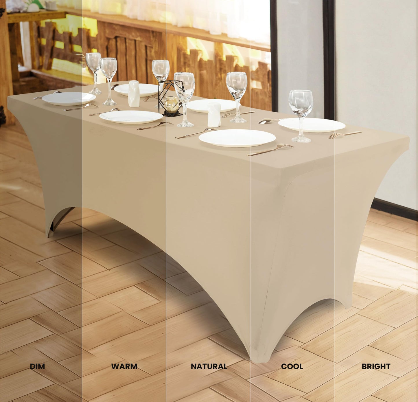 Utopia Kitchen Spandex Tablecloth 2 Pack [6FT, Champagne] Tight, Fitted, Washable and Wrinkle Resistant Stretch Table Cloth Rectangle Cover for Trade Show, Weddings & Parties [72Lx30Wx30H Inch]