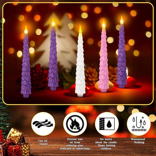 Baquler Flameless Advent Candles Set - 5 Pcs 10-Inch LED Taper Candles with Remote Timer | Purple, Pink, White