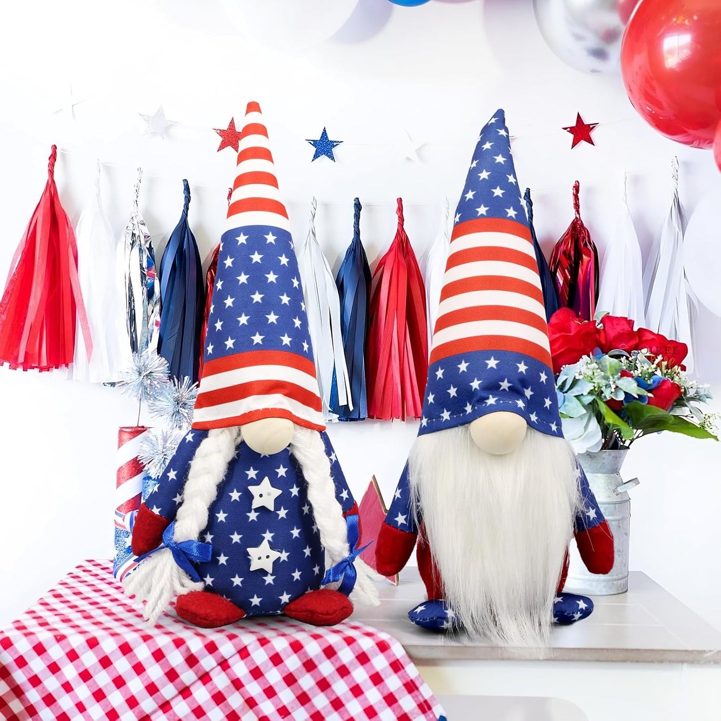 Skiennix 4th of July Gnomes - Patriotic USA Home Decor | Red, White & Blue Figurines for Indoor Use