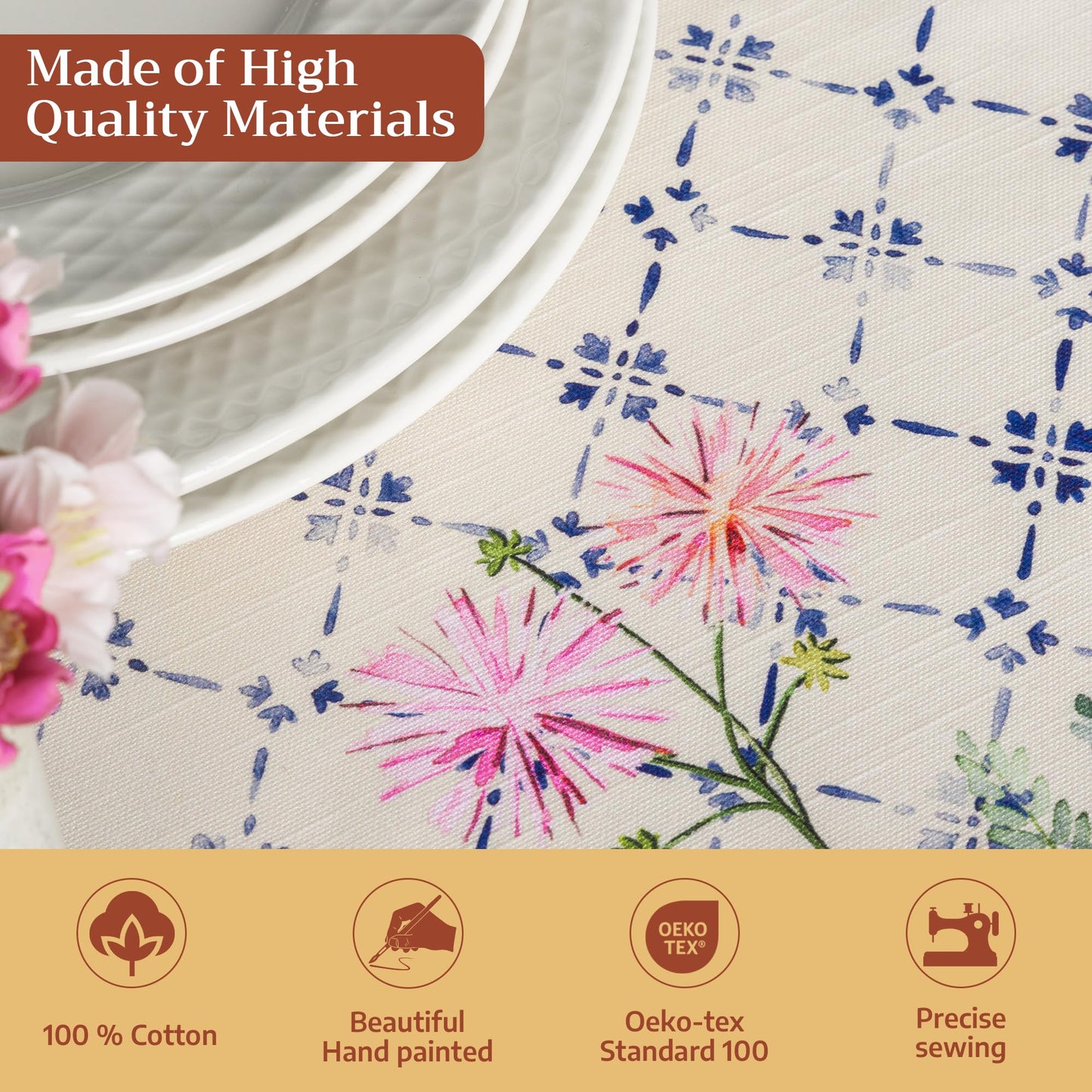 Maison d' Hermine Table Cloth Rectangle Table 100% Cotton 70 x 90 Inches Tablecloth Reusable Decorative for Dining Kitchen Room Farmhouse Home Gifts for Mothers Day Spring Summer - Faience