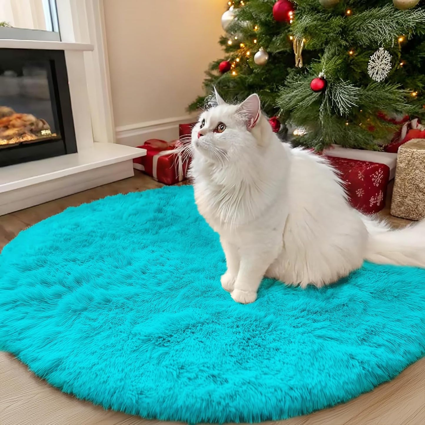 OLANLY Teal Blue Round Rug - Soft & Fluffy Machine Washable 3 ft Circle Area Rug for Bedroom & Living Room Decor