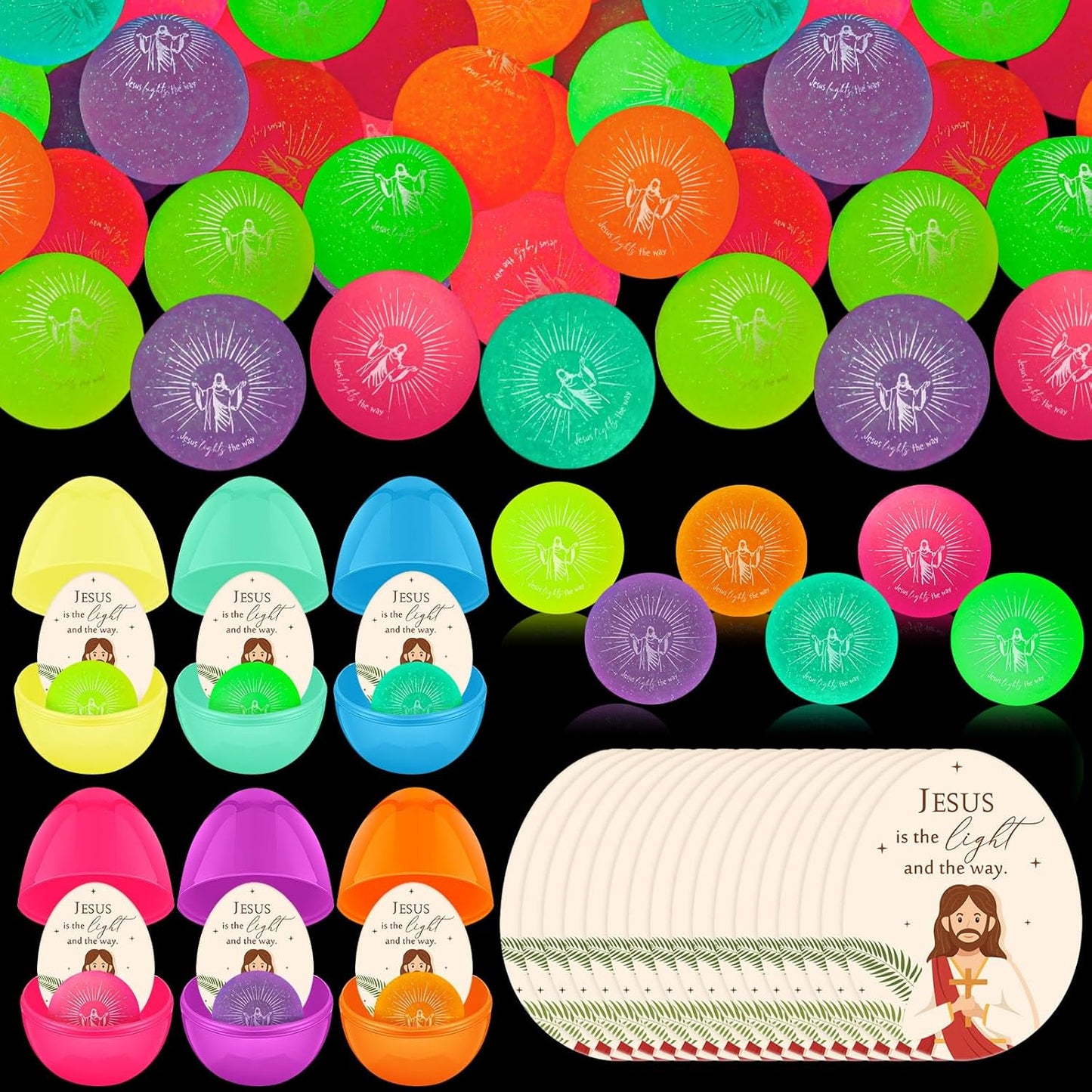 Wettarn 24-Piece Christian Easter Egg Set - Glow in The Dark Jesus Balls & Cards | Perfect for Easter Baskets