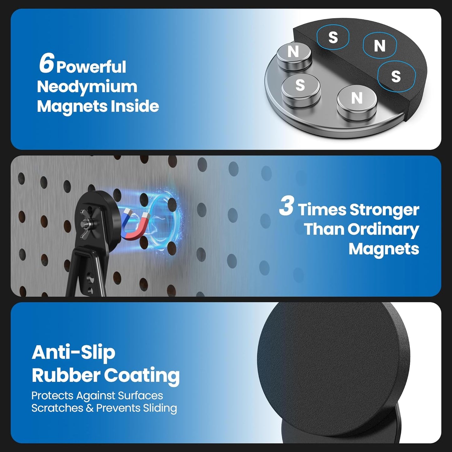 Skiennix Heavy Duty Magnetic Hooks - Extra Strong NdFeB Magnet Utility Holders | 2 Pcs with Anti-Slip Coating