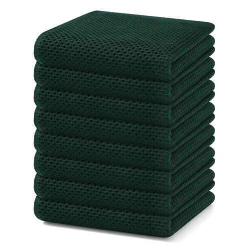 Homaxy 100% Cotton Waffle Weave Kitchen Dish Towels, Ultra Soft Absorbent Quick Drying Cleaning Towel, 13 x 28 Inches, 8-Pack, Blackish Green
