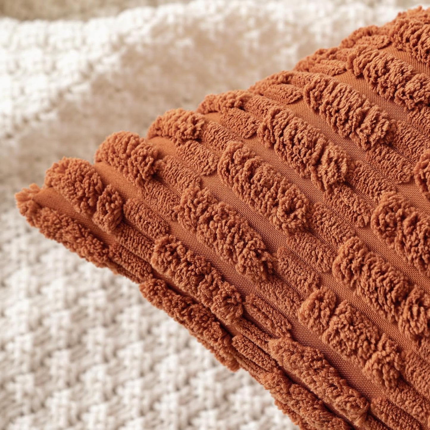 MIULEE Decorative Pillow Covers - Soft Dark Rust Corduroy | Set of 2, 16x16 Inch Boho Striped Design for Modern Farmhouse Decor