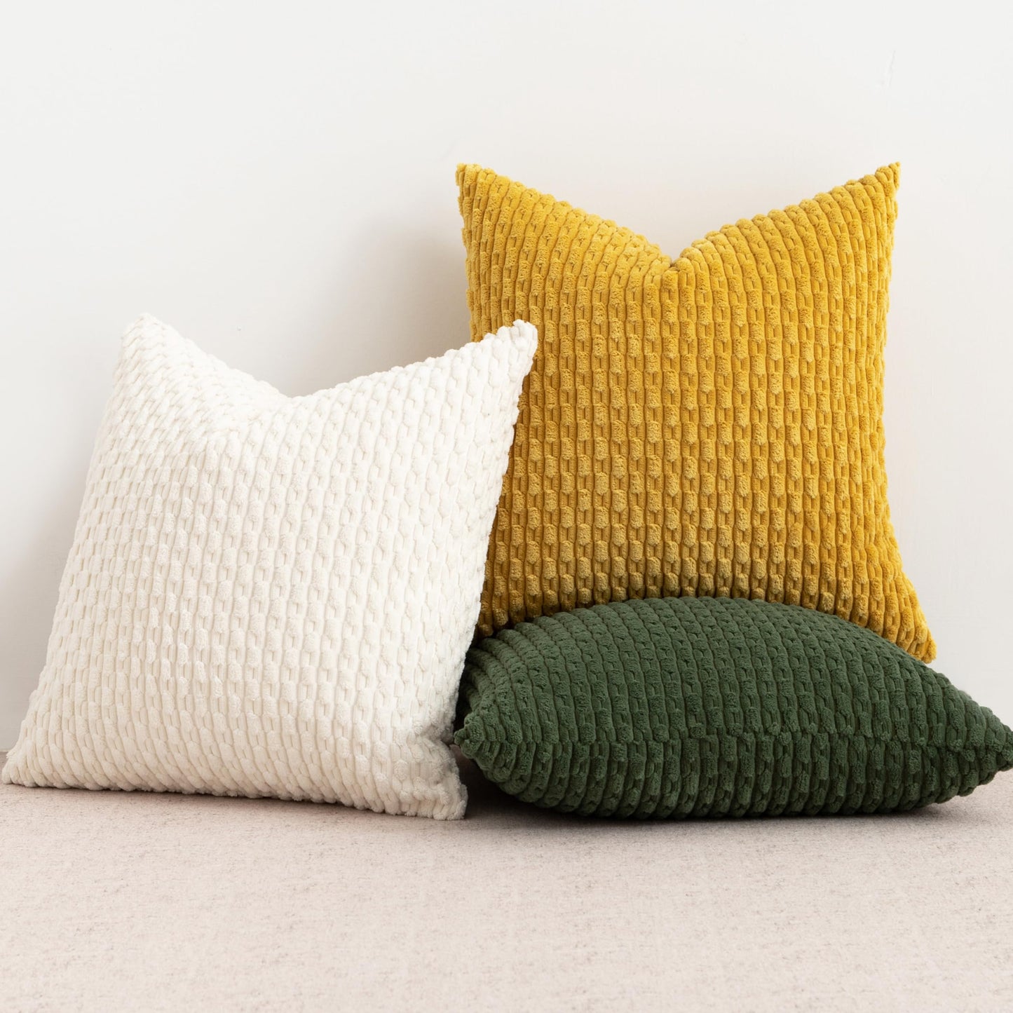 UGASA Soft Corduroy Decorative Pillow Cover 26x26 Inch Boho Striped Throw Pillow Cover Modern Home Decor for Sofa Living Room Couch Bed Cream White, 1 Piece