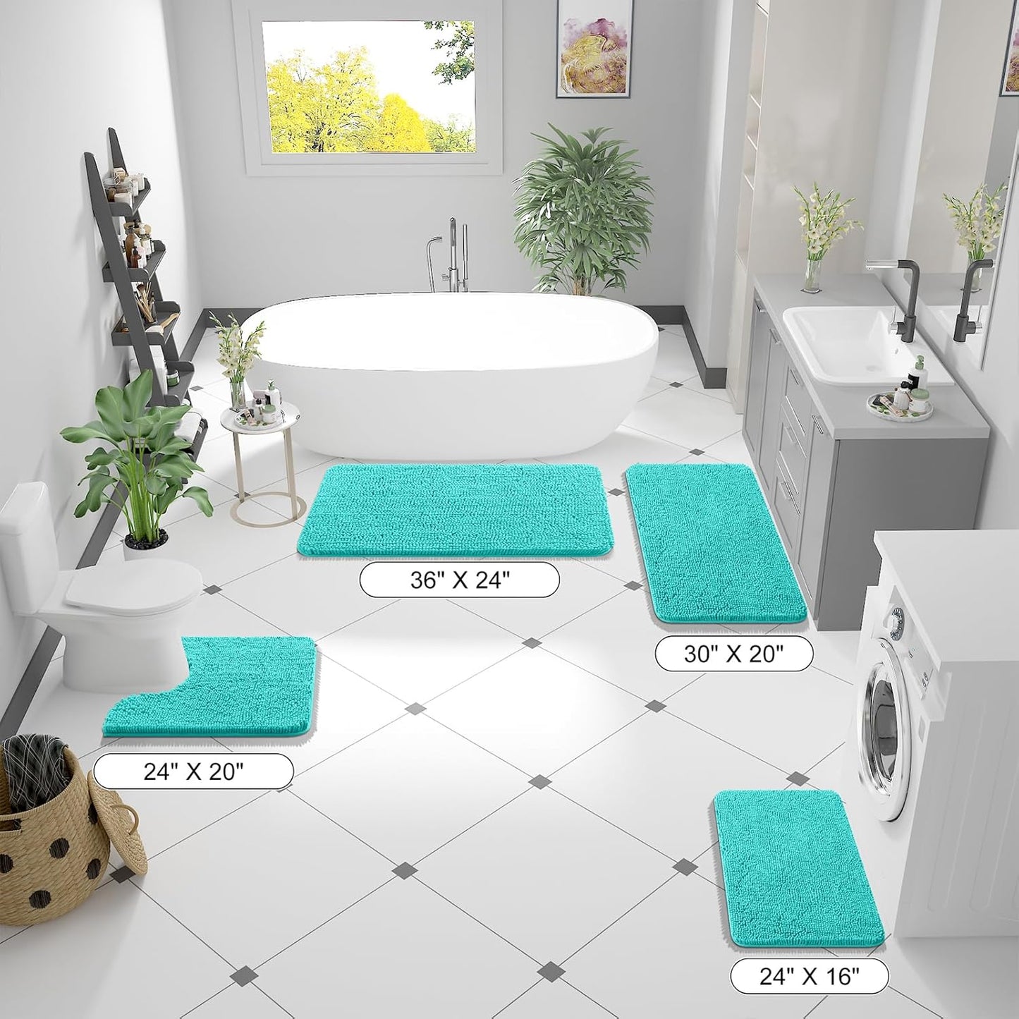OLANLY Bathroom Runner Rugs - Extra Soft Chenille Bath Mats | Quick-Dry & Machine Washable, Teal 44x24