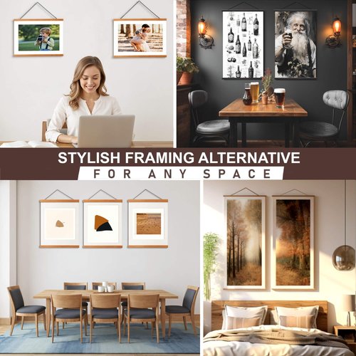 DACRI HOME 52" Magnetic Poster Hanger Frame - Sturdy Teak Wood Poster Frame 52x20 52x32 52x36, Strong Magnets for Easy Hanging Map Picture Canvas Print Scroll Wall Art (52 Inch, Black)